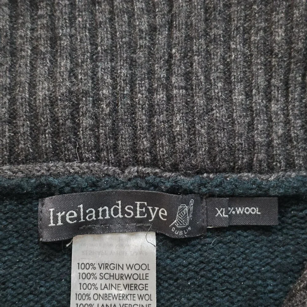Irelands Eye 1/4 Zip Sweater Men XL Heathered Teal Gray Wool LS Cottage Outdoor